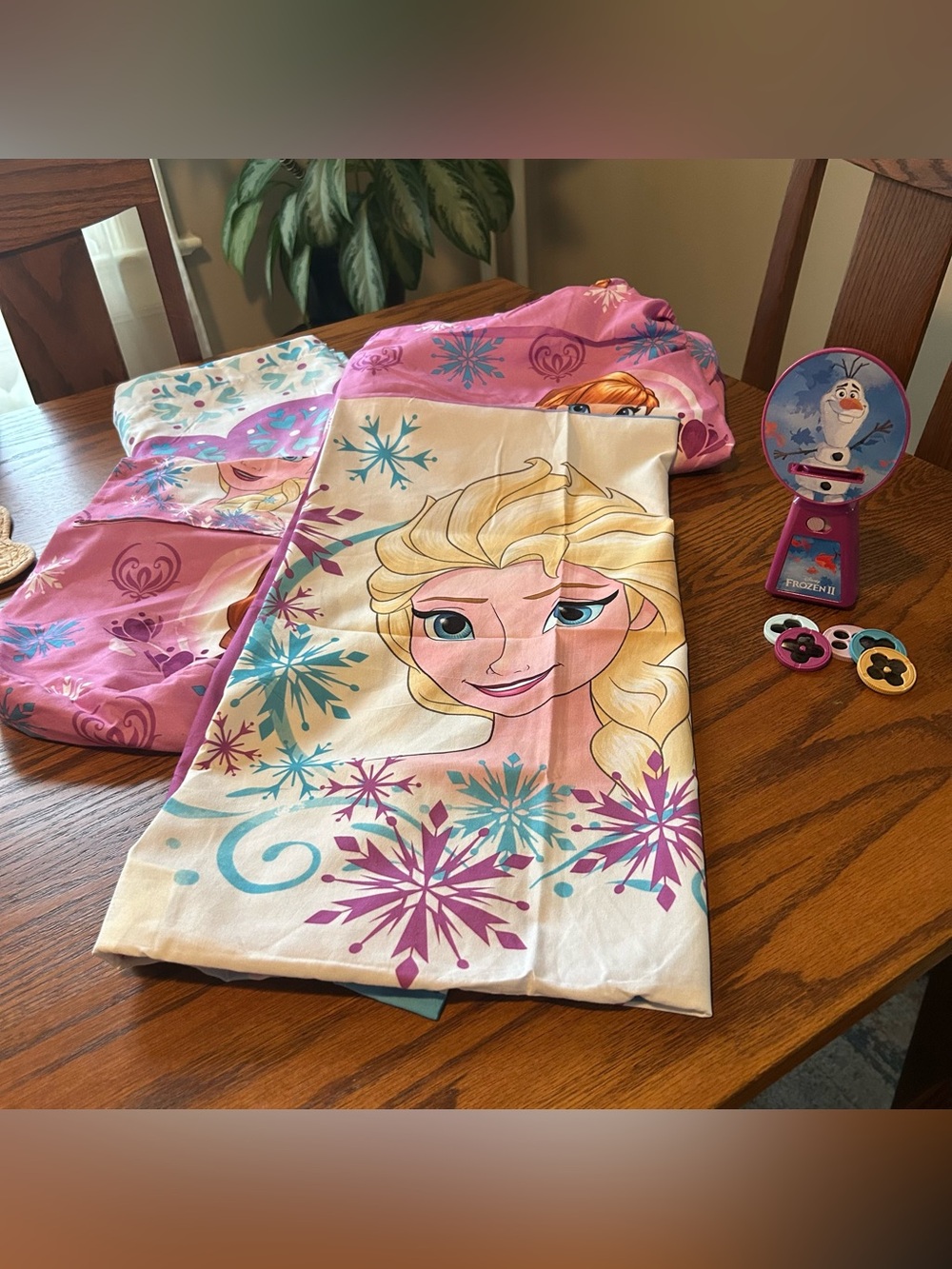 Frozen 2 Twin Sheet set. Includes Fitted Sheet, Flat Sheet, Pillowcase and pouch